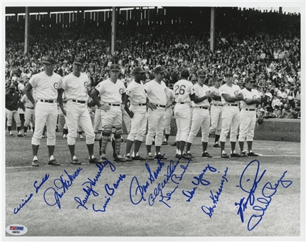 1969 Chicago Cubs Opening Day Line-Up 11"x14" Photograph featuring (11) Signatures Including Ernie Banks, Billy Williams and Ron Santo (PSA)